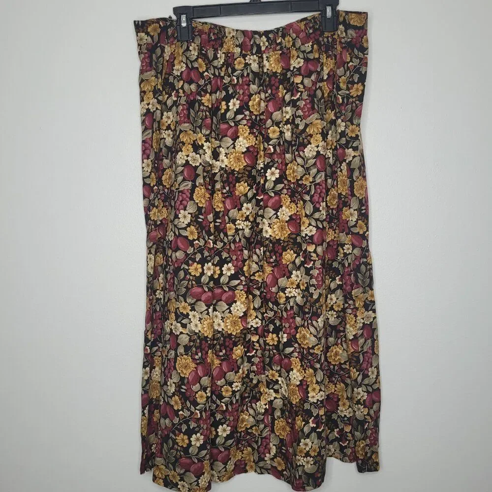 Vintage 90s dark moody floral button front pull on plus size romantic skirt 1x - Picture 3 of 8